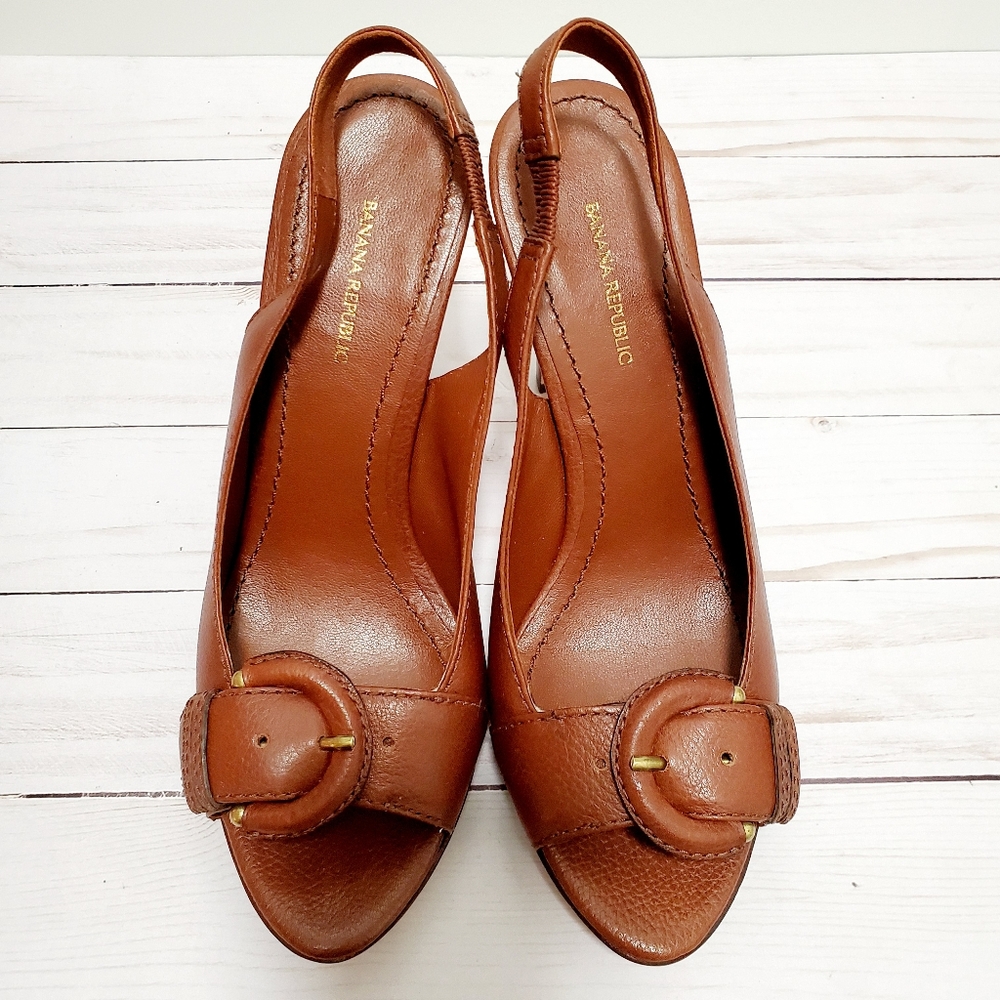 NWOT Banana Republic Palma Cognac Leather Sandals - Picture 3 of 6